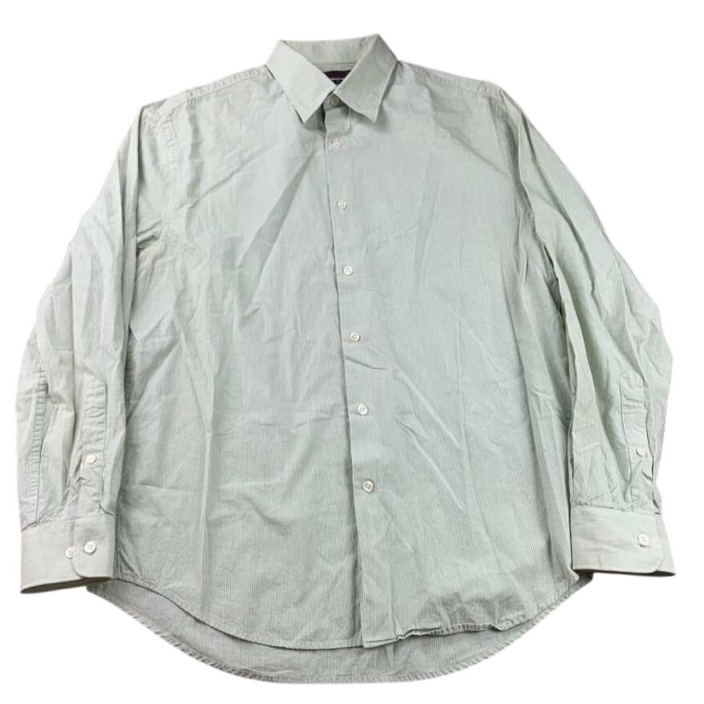 Perry Ellis Dress Shirt Men‎ L Green Striped Classic Fit Button Down Long Sleeve